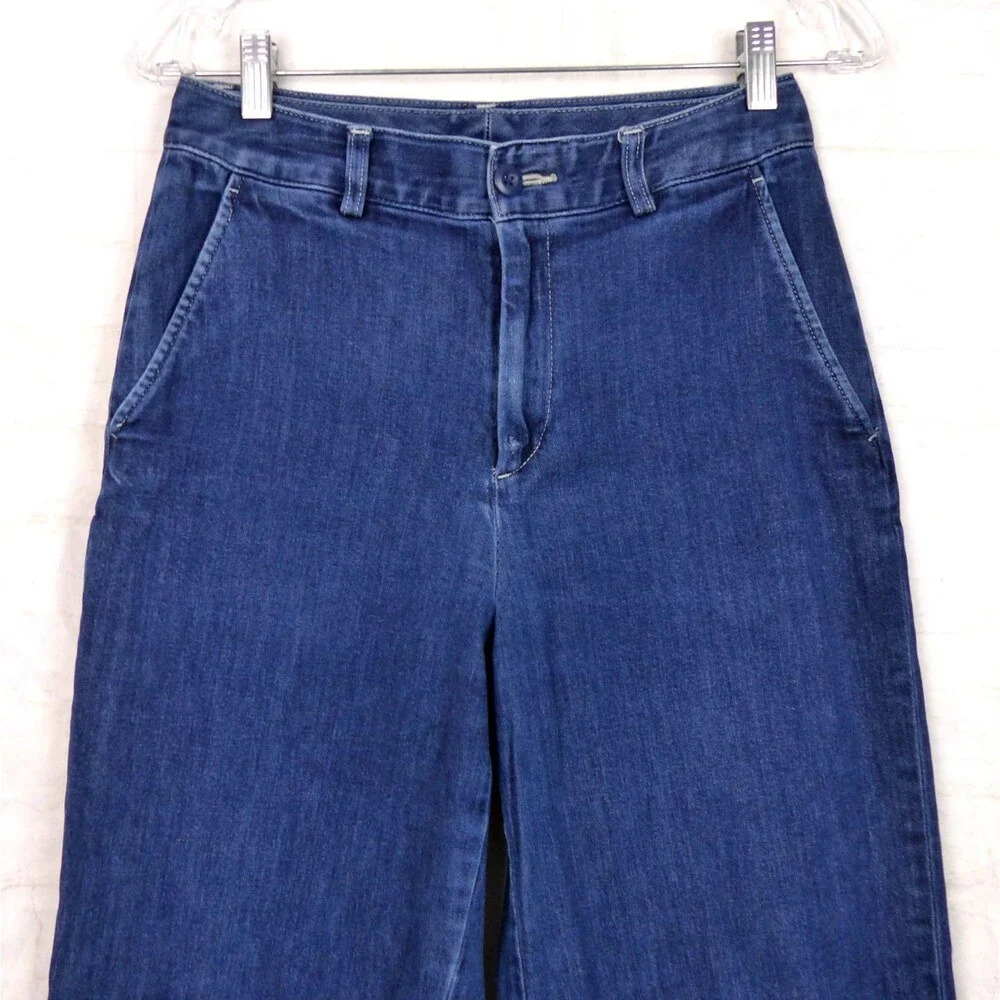 Uniqlo Denim Trousers Jeans Womens 4 Blue High Waist Wide Straight Leg 417929